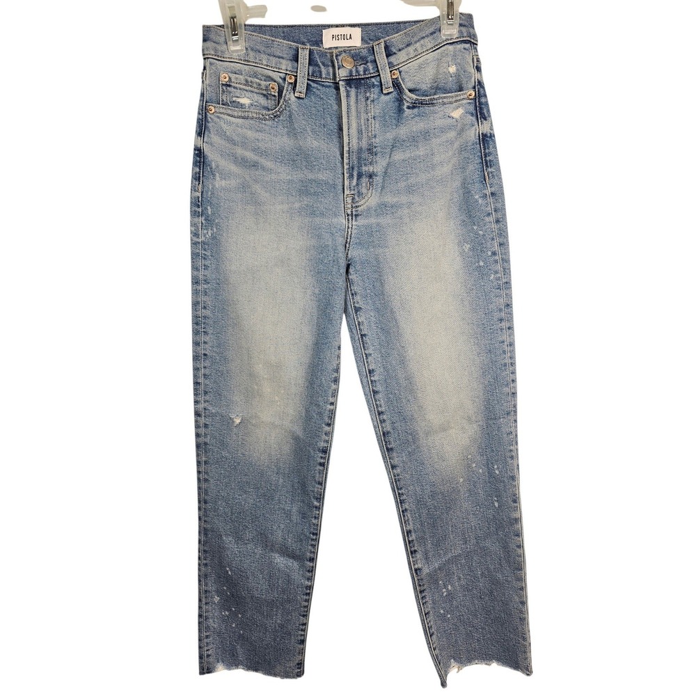 Pistola Jeans High Rise Straight Leg Distressed Light Wash Women 26
